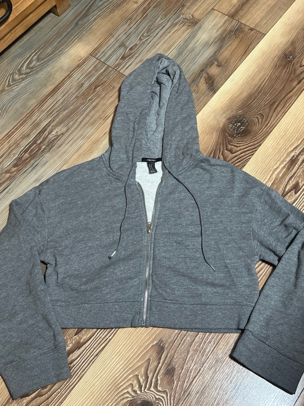 Forever 21 Gray Cropped Zip Hoodie